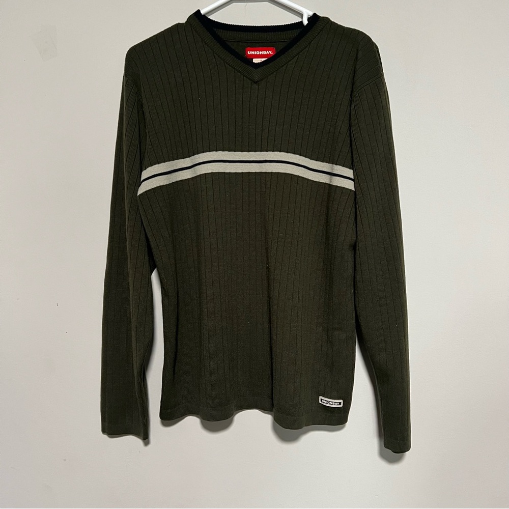 UnionBay Mens Size Medium Long Sleeve Knit Pullover V Neck Sweatshirt